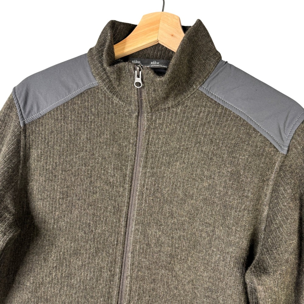 KUHL Chianti Fleece Full Zip Jacket Mens Medium Olive Green Ribbed Mock Neck